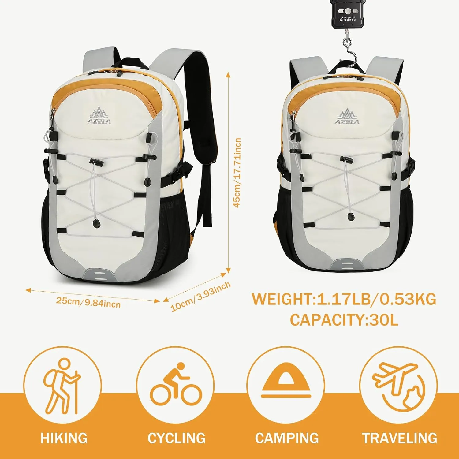 GES 30L Ultra-Lightweight Hiking Backpack for Women, Water Resistant Travel Backpack with Laptop Compartment (Fits 15.6"), Rain Cover – for Trekking, Camping, Climbing（Gray）