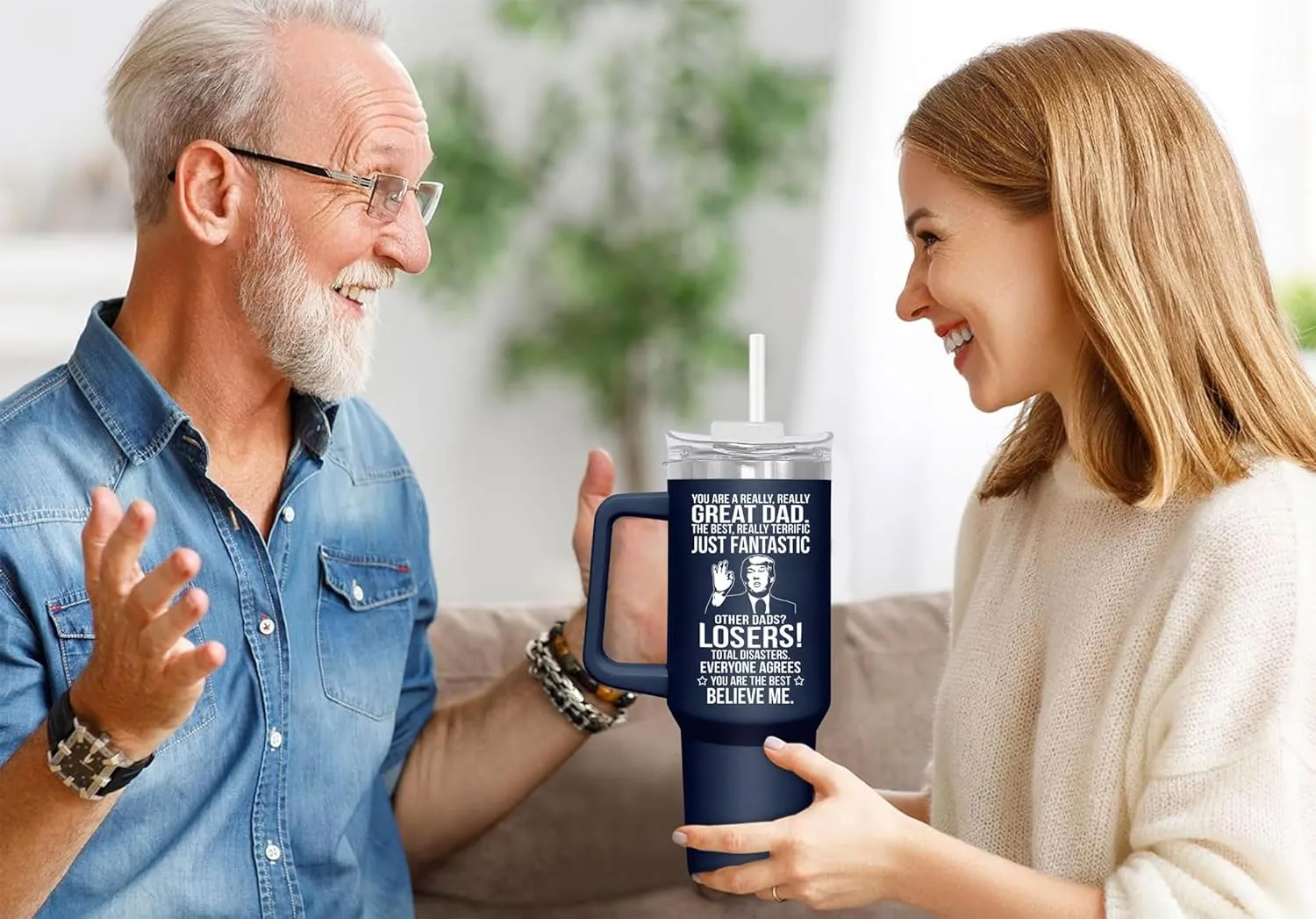 Gifts for Dad from Daughter, Son, Kids on Fathers Day, Christmas, Birthday - Present for Father - Dad Tumbler 40oz, Navy Insulated Stainless Steel, Perfect for Travel, Work, or Home