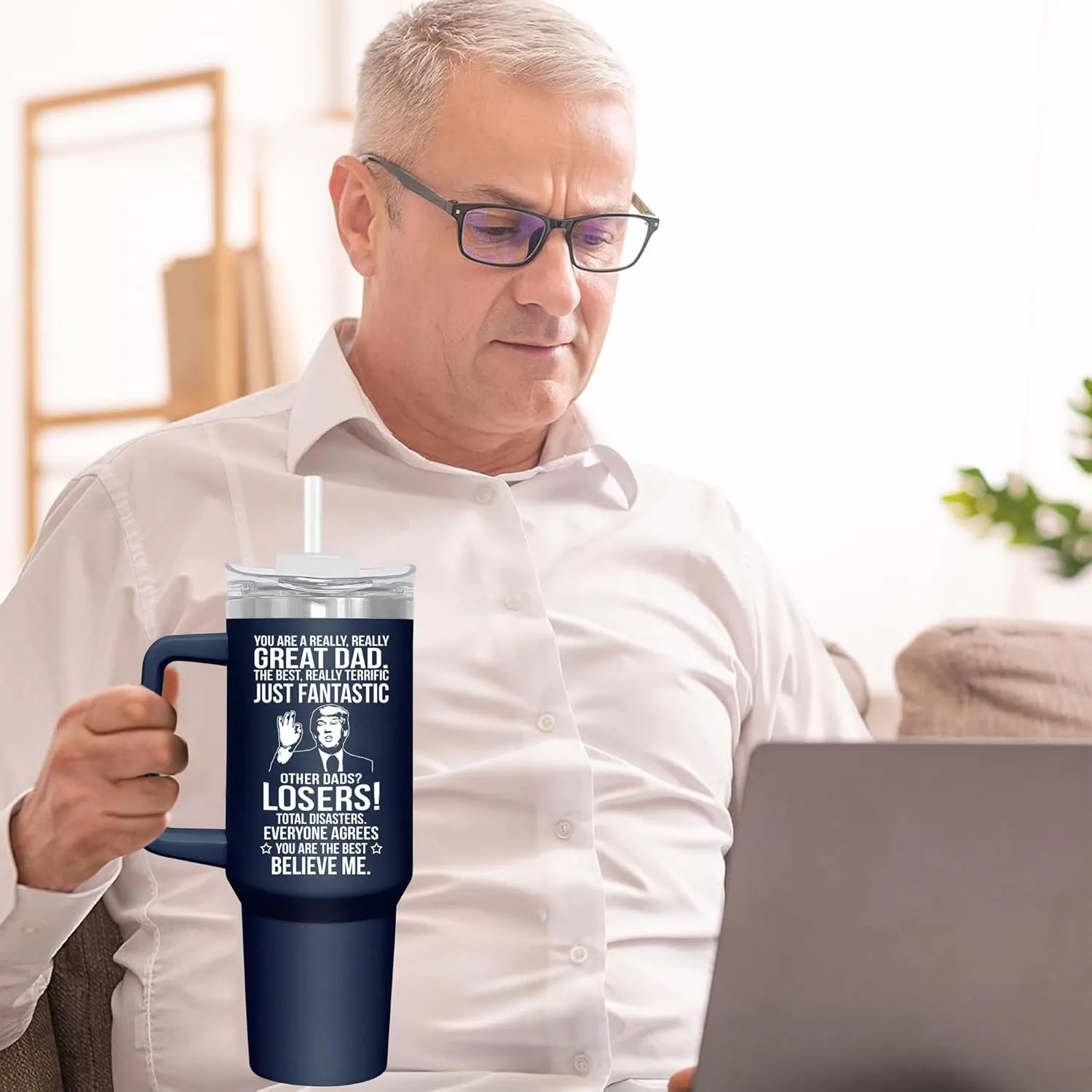 Gifts for Dad from Daughter, Son, Kids on Fathers Day, Christmas, Birthday - Present for Father - Dad Tumbler 40oz, Navy Insulated Stainless Steel, Perfect for Travel, Work, or Home