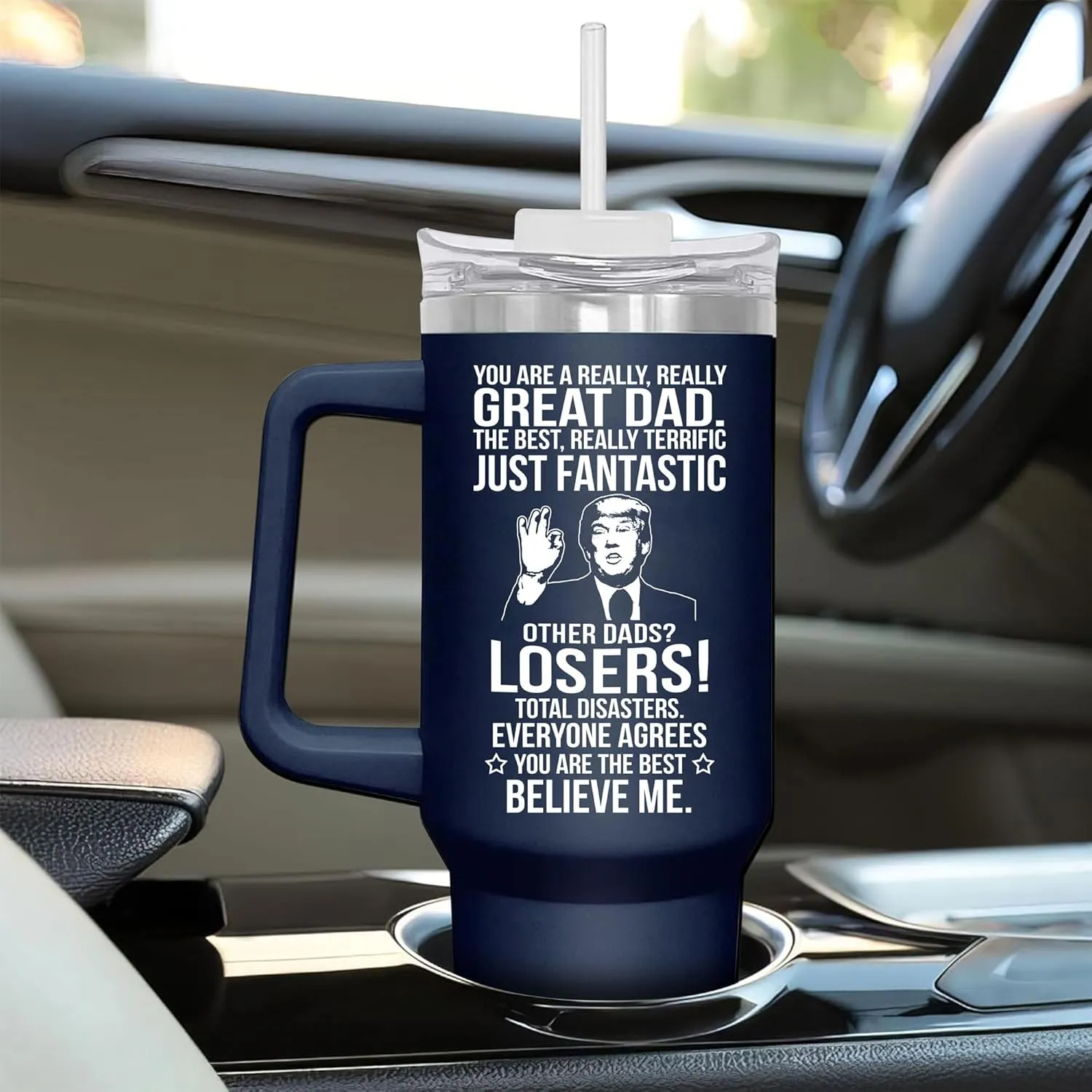 Gifts for Dad from Daughter, Son, Kids on Fathers Day, Christmas, Birthday - Present for Father - Dad Tumbler 40oz, Navy Insulated Stainless Steel, Perfect for Travel, Work, or Home