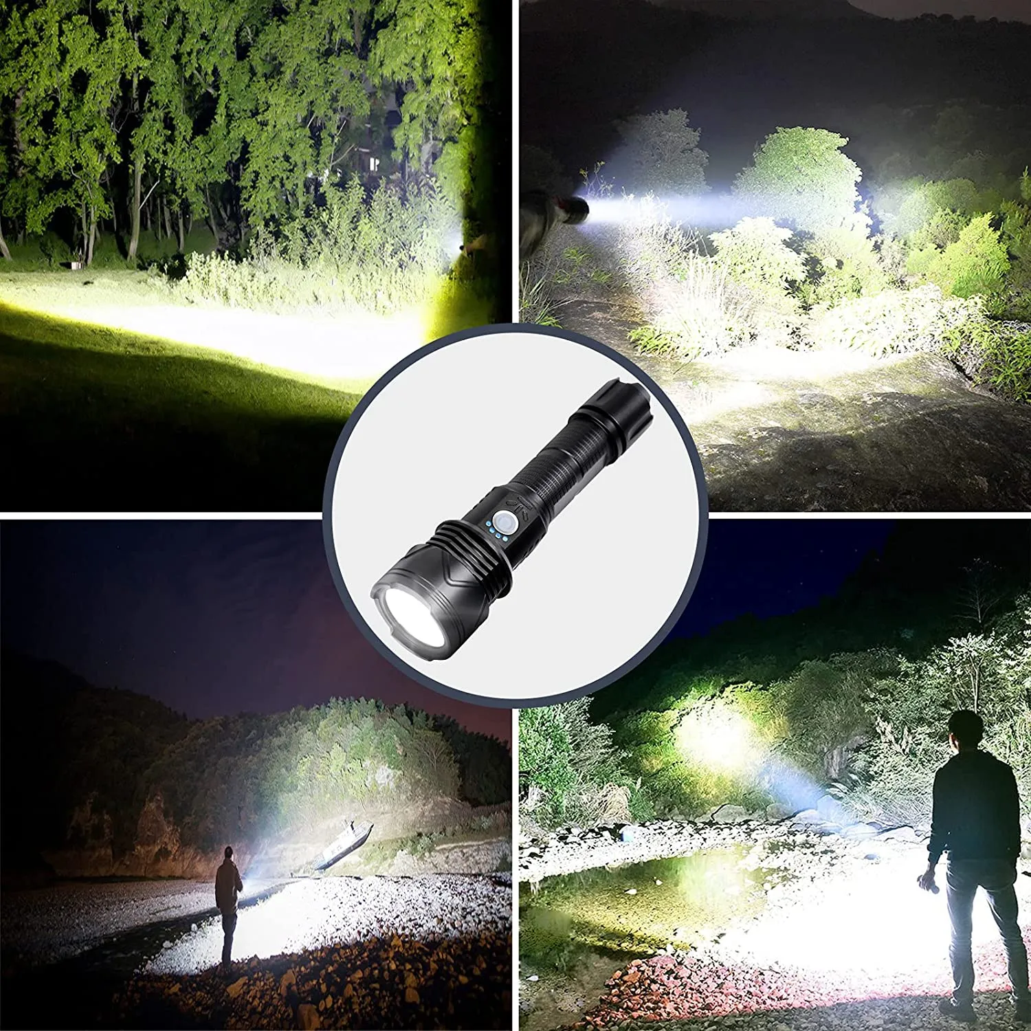 GOHOMAN  Flashlights High Lumens Rechargeable 10000 Lumens Led Bright Flashlight with USB Cable 5 Modes Zoomable Waterproof High Powered Handheld Flash Light for Emergencies Camping Outdoor Hiking
