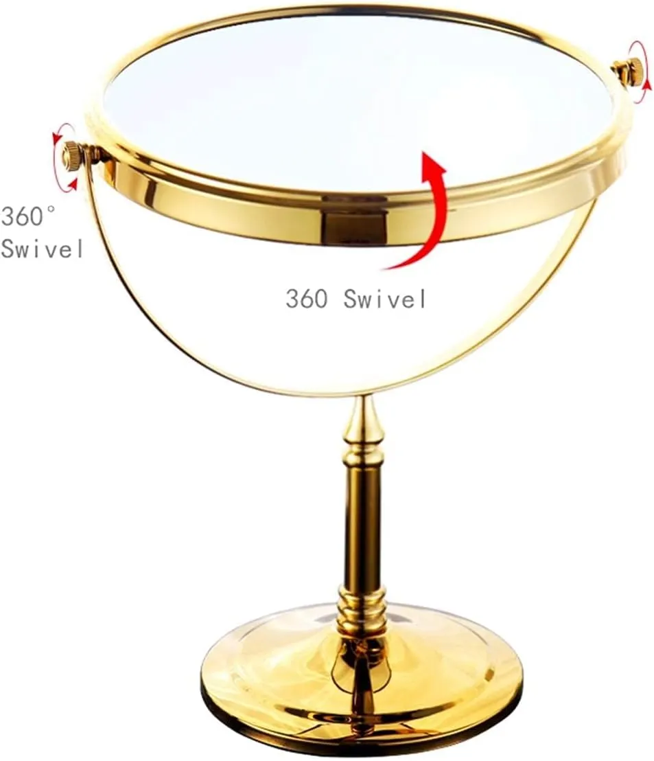 Gold Makeup Mirror 1X/10X Free Standing for Bathroom 8 Inches 360 Swivel Dual-Sided Tabletop Makeup Mirror, Metal