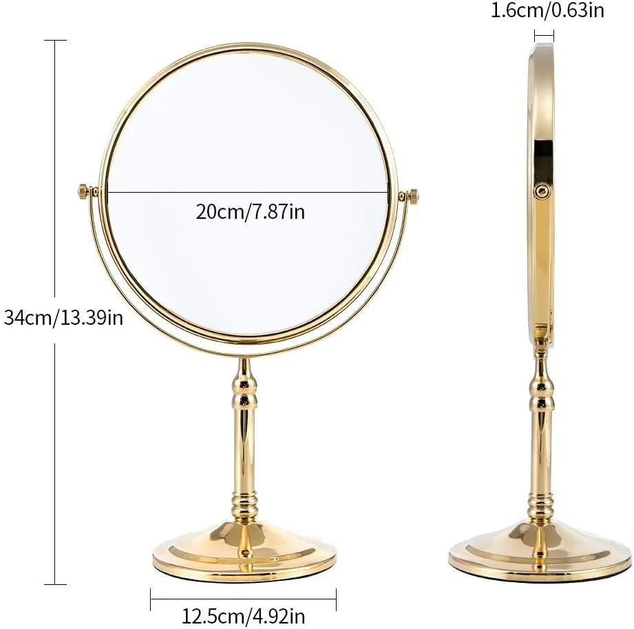 Gold Makeup Mirror 1X/10X Free Standing for Bathroom 8 Inches 360 Swivel Dual-Sided Tabletop Makeup Mirror, Metal