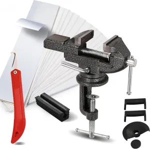 Golf Club Grip Vise Clamp Kit, Golf Grip Removal Tool - Inlcudes 15 Double-Sided Tapes (2"x 10"), 360° Swivel Portable Table Vise, A Hook Knife for Regripping Golf Grips, Rubber Sleeve (No Solvent)