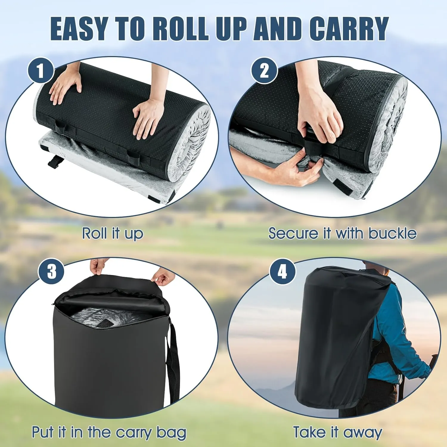 Goplus Memory Foam Camping Mattress, Portable Roll up Sleeping Pad w/Anti-Slip Bottom, Travel Bag, Single/Twin Waterproof Floor Mat, Guest Bed