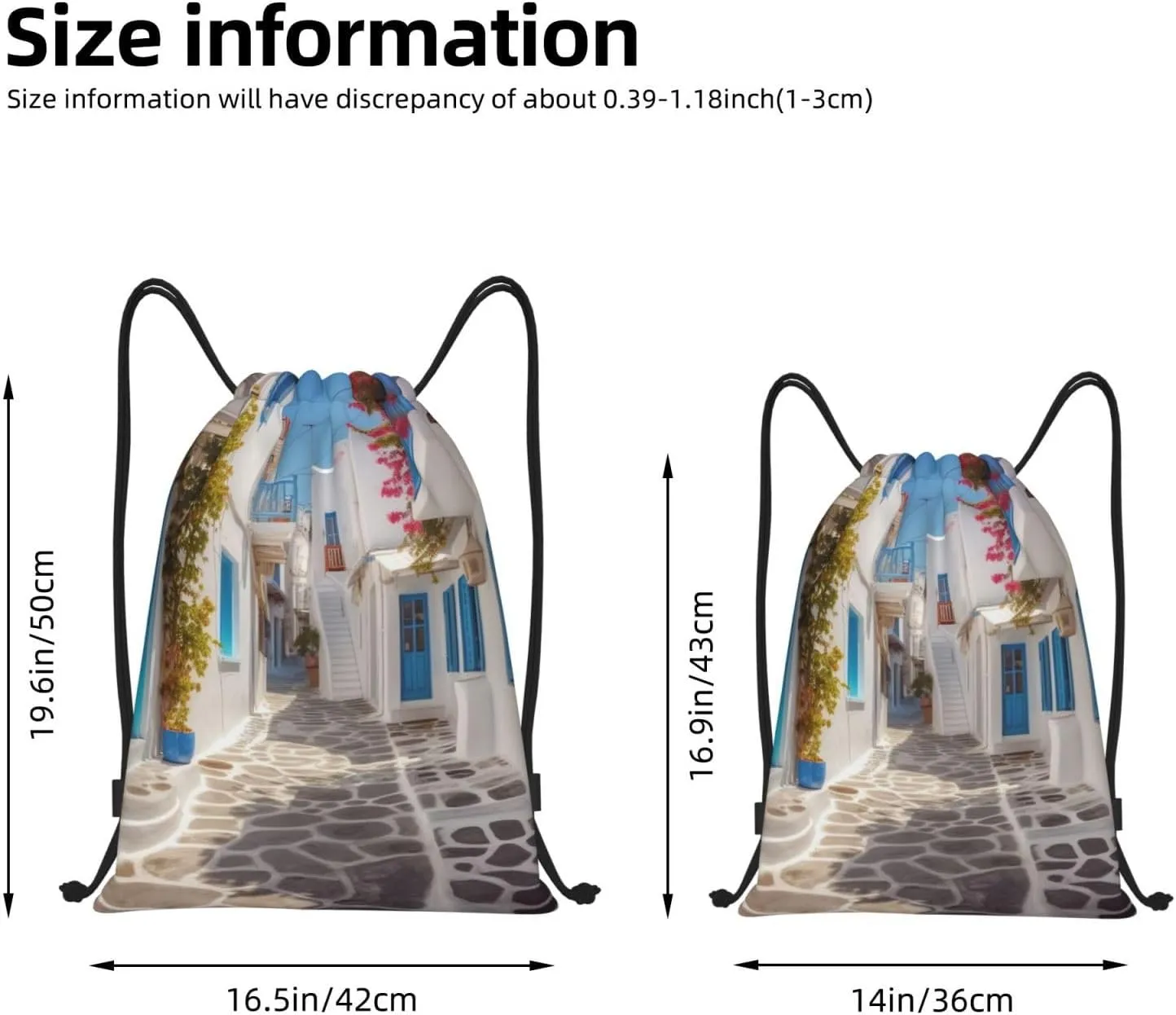 Greece Street Drawstring Backpack Waterproof String Bag Sports Sackpack Gym Bags for Men Women