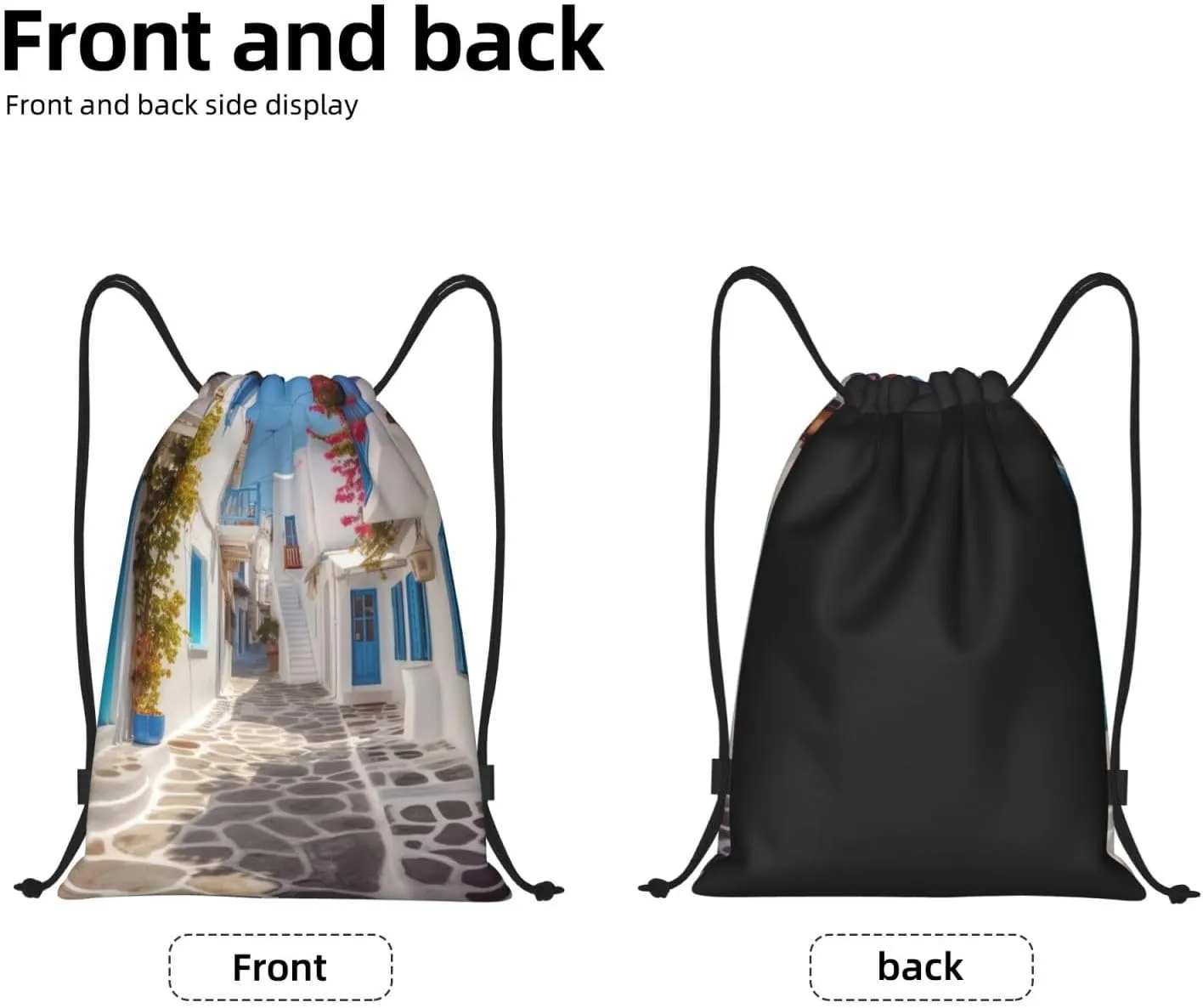 Greece Street Drawstring Backpack Waterproof String Bag Sports Sackpack Gym Bags for Men Women