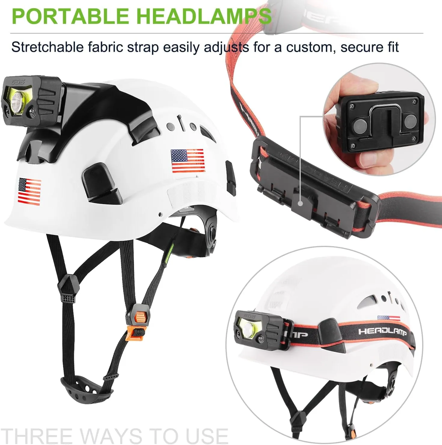 GREEN DEVIL Safety Hard Hat with Rechargeable Headlamp Light and Helmet Liner Chin Strap Men Vented Work Hardhats ANSI Z89.1 Approved Cascos de Construccion Ideal for Industrial Construction Forestry