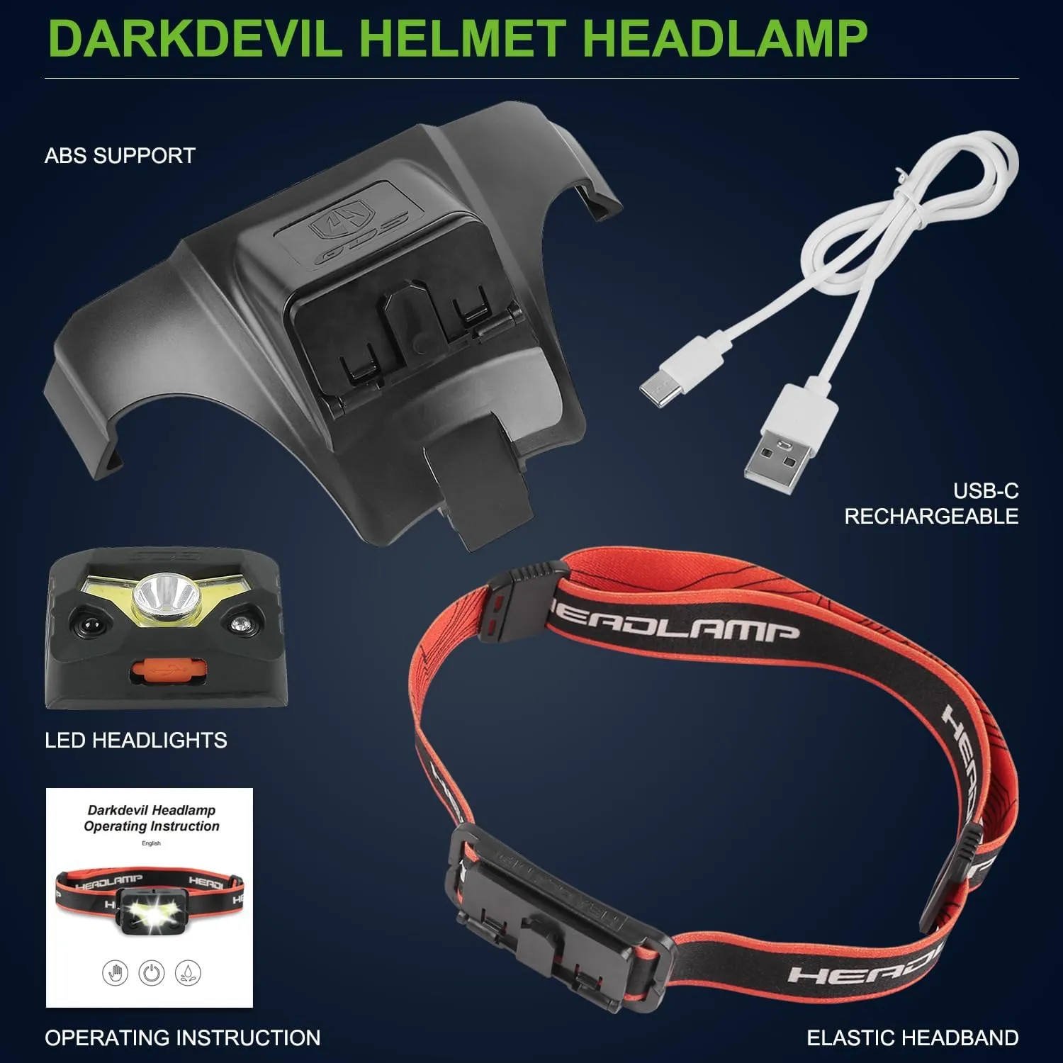 GREEN DEVIL Safety Hard Hat with Rechargeable Headlamp Light and Helmet Liner Chin Strap Men Vented Work Hardhats ANSI Z89.1 Approved Cascos de Construccion Ideal for Industrial Construction Forestry