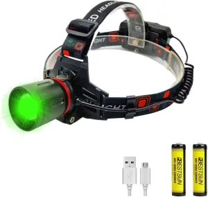 Green LED Headlamp Rechargeable Super Bright Hunting Headlamps Waterproof Headlamp Flashlight Zoomable 3 Modes Headlight for Hunting Fishing Running