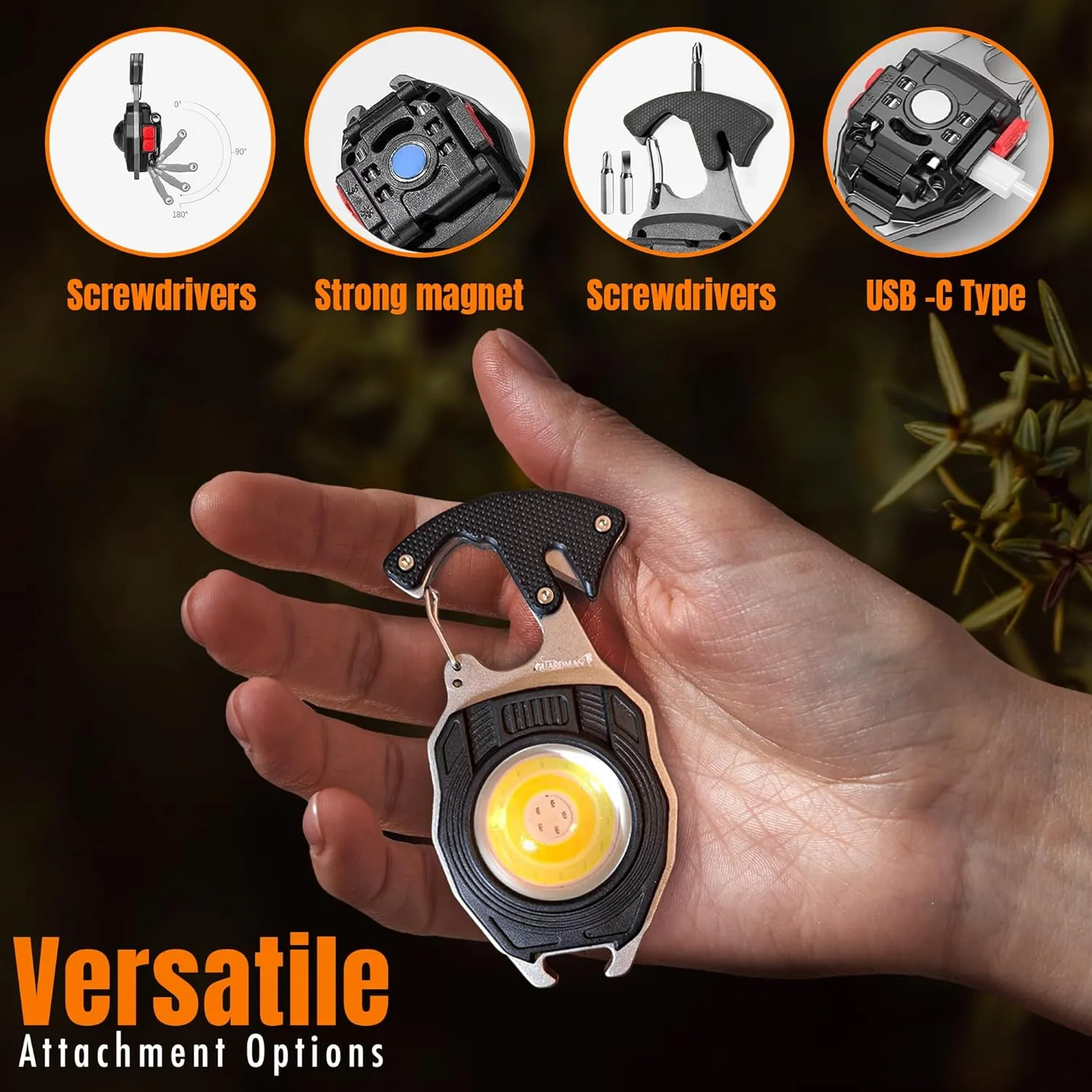 GUARDMAN Fathers Day Gift for Dad – Multitool Survival keychain Tool, LED Flashlight, Carabiner, Fire Starter, Screwdriver, Whistle, Bottle Opener – Camping & Outdoor Multi Tool Gear - 200 Pack