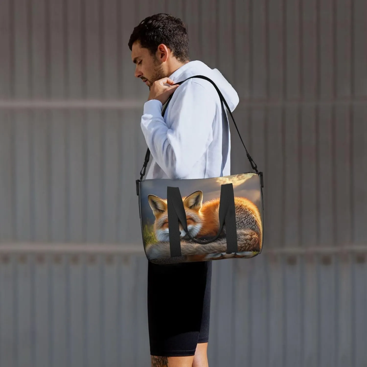 Gym Bag A Sleeping Fox Duffel Bag for Men Women Travel Overnight Bag with Shoe Compartment Workout Bags