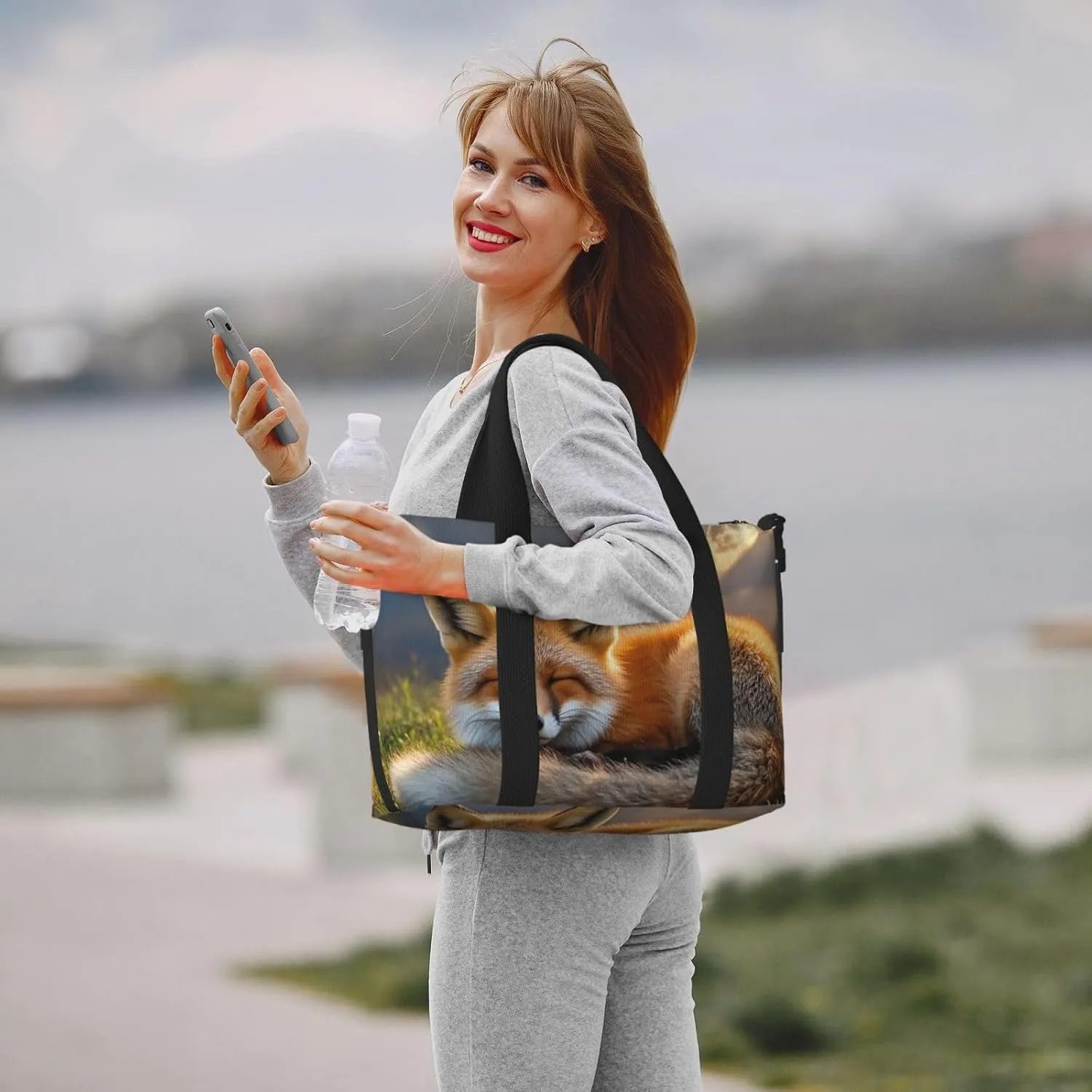 Gym Bag A Sleeping Fox Duffel Bag for Men Women Travel Overnight Bag with Shoe Compartment Workout Bags