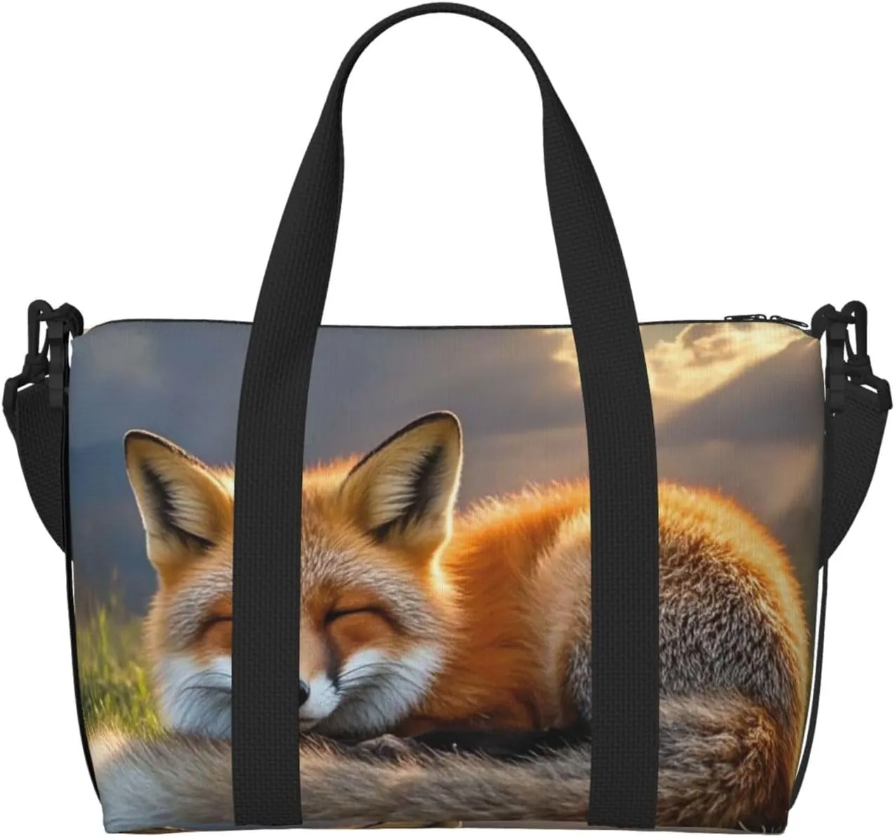 Gym Bag A Sleeping Fox Duffel Bag for Men Women Travel Overnight Bag with Shoe Compartment Workout Bags