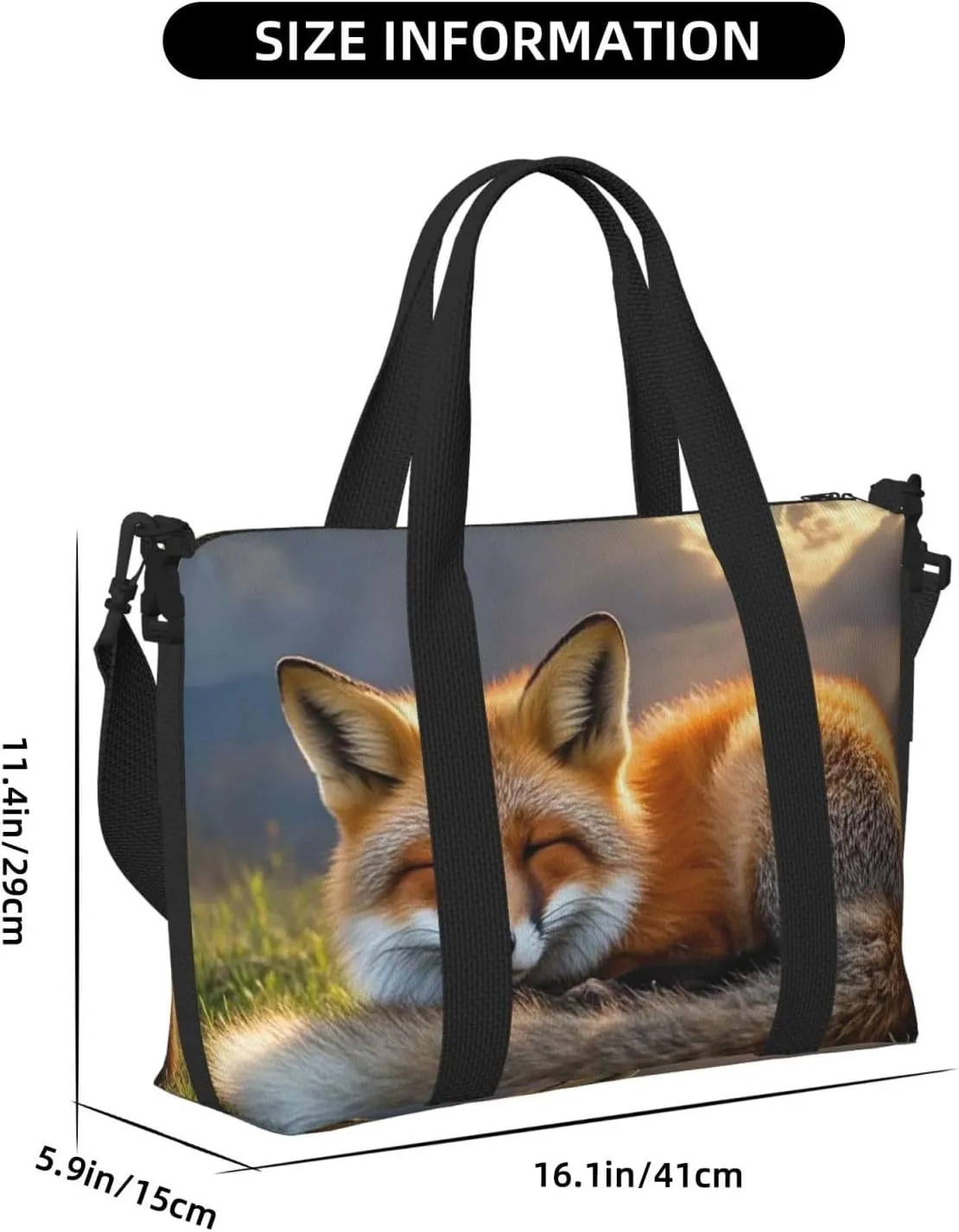 Gym Bag A Sleeping Fox Duffel Bag for Men Women Travel Overnight Bag with Shoe Compartment Workout Bags
