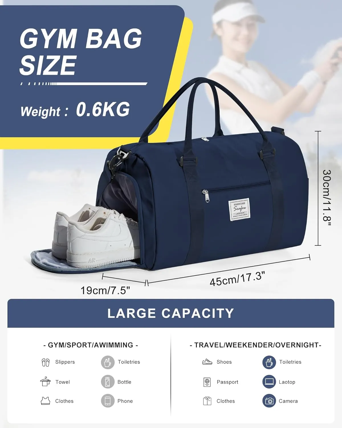 Gym Bag Womens,Travel Duffel Carry on Bag Sport Tote Bag Weekend Overnight Bag