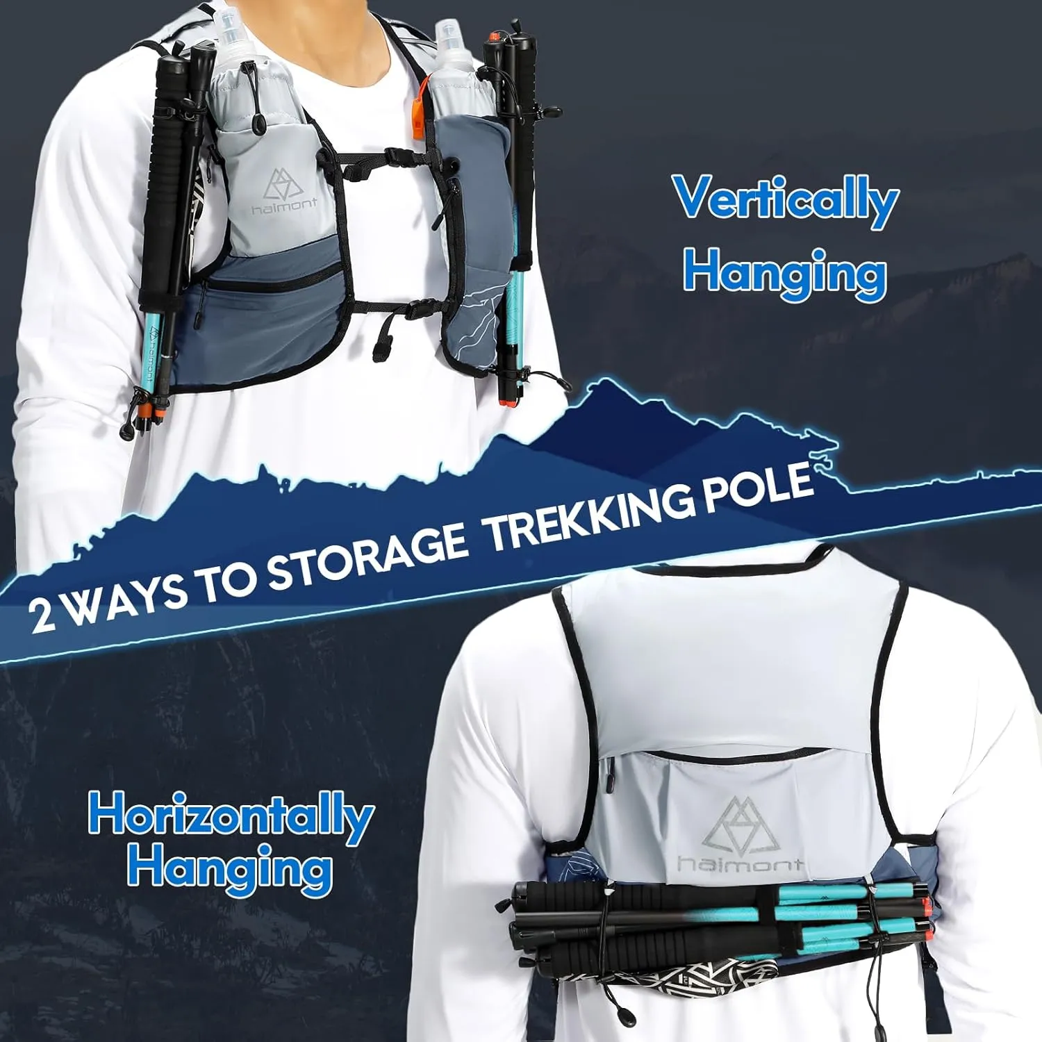 Haimont Hydration Running Vest with Water Bottles for Women Men, Adjustable Lightweight 8L Water Backpack with Soft Flasks for Trail Running