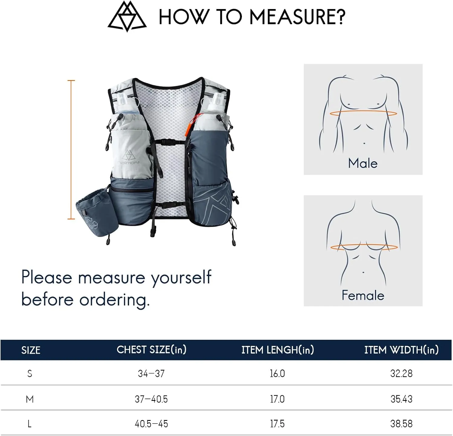 Haimont Hydration Running Vest with Water Bottles for Women Men, Adjustable Lightweight 8L Water Backpack with Soft Flasks for Trail Running
