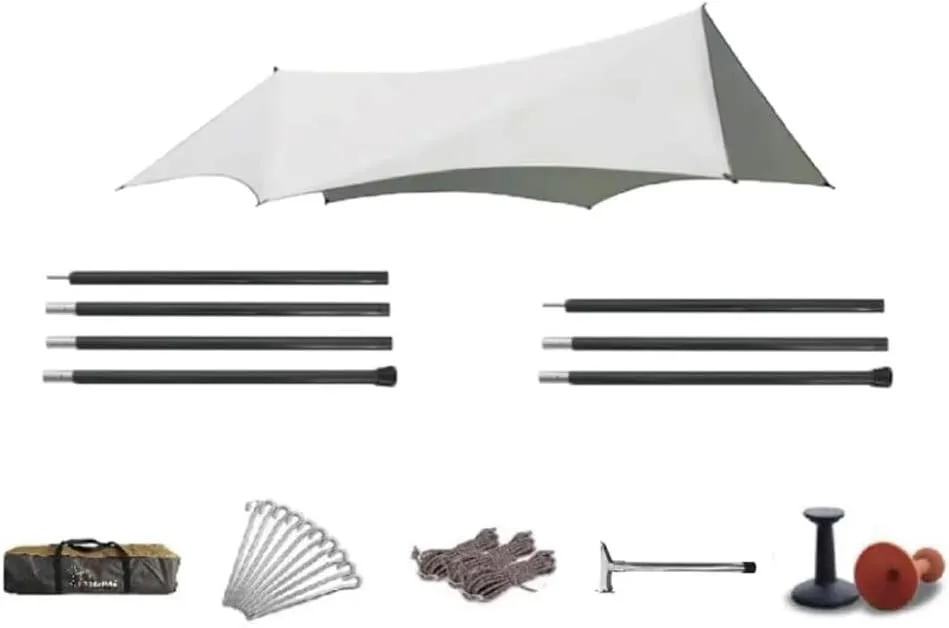 Hammock Rain Fly Tent Camping Tarp, Lightweight Hexagonal Canopy with Aluminum Alloy Poles,Suit for Camping Garden Party for Camping, Travel, Outdoor, Hammocks(4 poles)