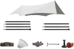 Hammock Rain Fly Tent Camping Tarp, Lightweight Hexagonal Canopy with Aluminum Alloy Poles,Suit for Camping Garden Party for Camping, Travel, Outdoor, Hammocks(4 poles)