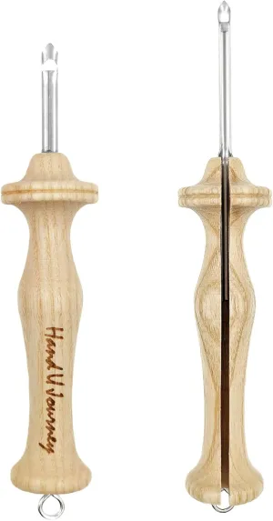 Hand U Journey 8# Fine & 10# Regular Size Beech Wood Handle Punch Needle Rug Hooking Tool Sets-with Oxford Open-Side Design