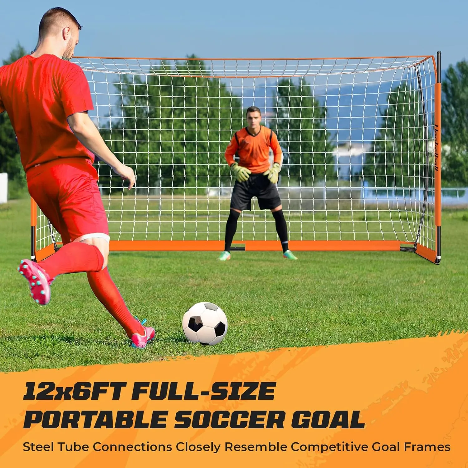 Haokelball Soccer Goal for Backyard, 12x6 FT Portable Soccer Goals, Easy Setup Soccer Net with 12 Cones, Agility Ladder, and Carry Bag