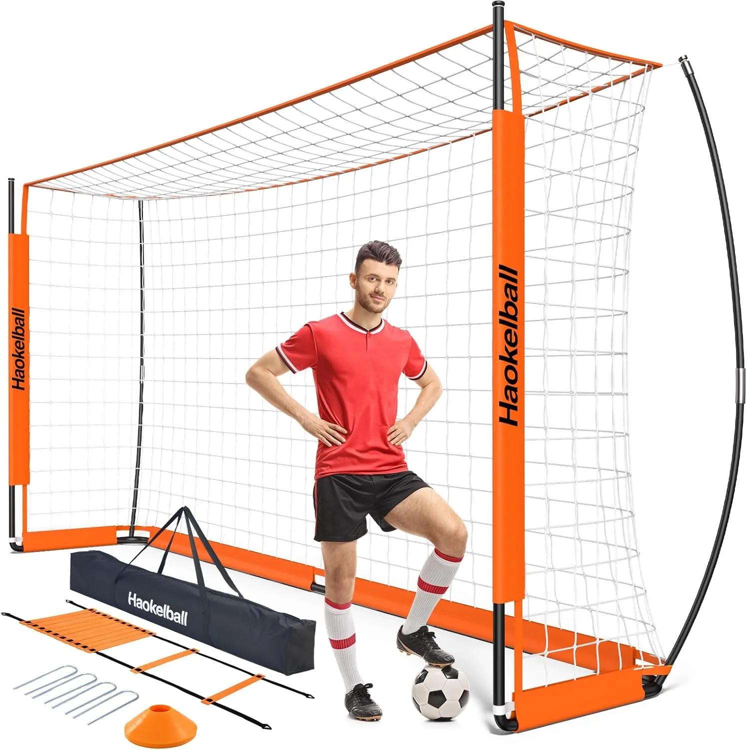 Haokelball Soccer Goal for Backyard, 12x6 FT Portable Soccer Goals, Easy Setup Soccer Net with 12 Cones, Agility Ladder, and Carry Bag