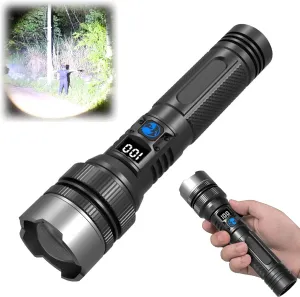 Happytion Flashlight, 2025 Happytion Ultimate Survival Flashlight, Zoomable with LCD Digital Display, Rechargeable Waterproof Survival Flash Light for Outdoor Sports, Camping Emergency