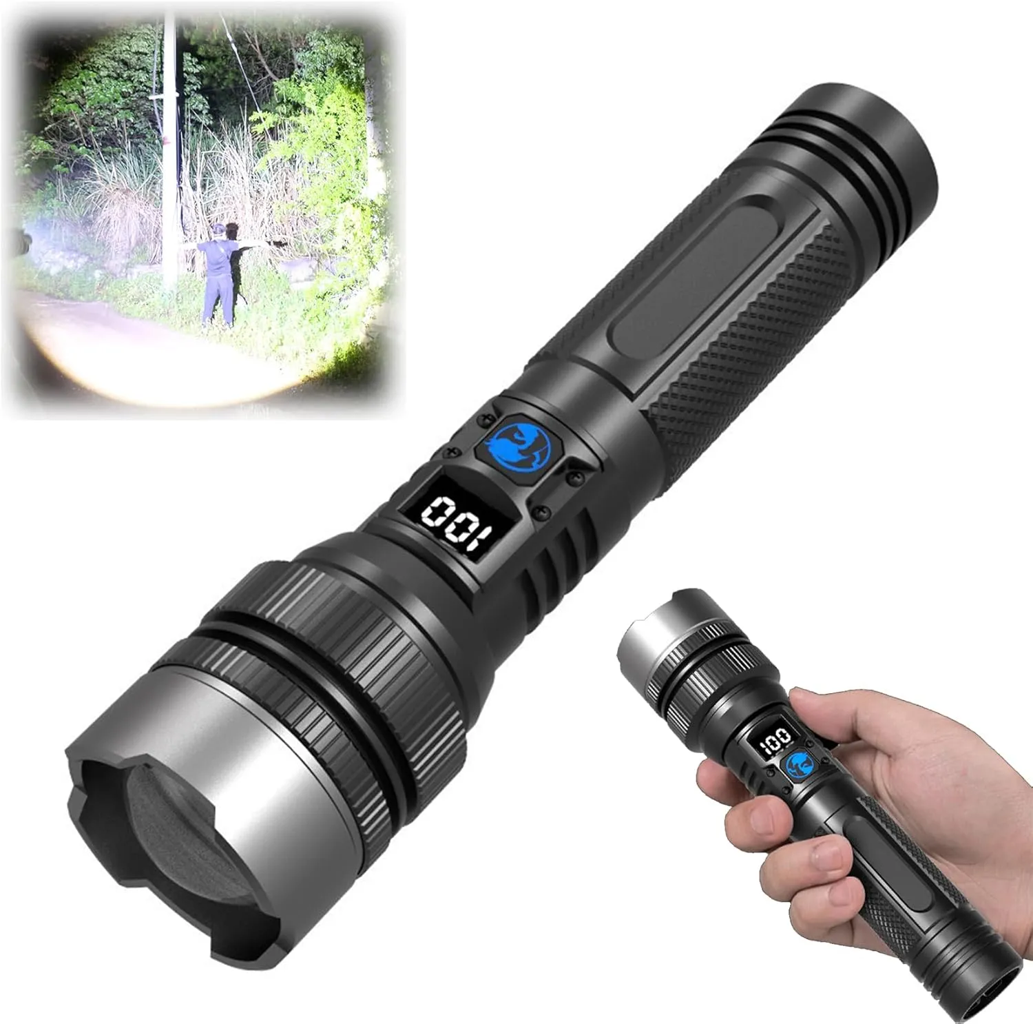 Happytion Flashlight, 2025 Happytion Ultimate Survival Flashlight, Zoomable with LCD Digital Display, Rechargeable Waterproof Survival Flash Light for Outdoor Sports, Camping Emergency