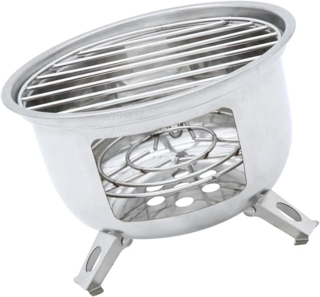 Happyyami Compact Stainless Bbq Stove Round Barbecue Grill Portable Camping Stove for Garden Outdoor Bbqs