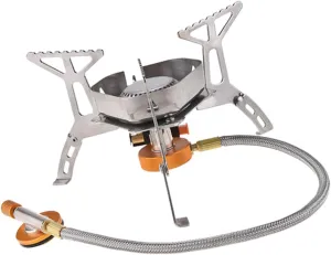 Happyyami Portable Gas Stove Camping Propane Heater Electronic Ignition Windproof Net for Outdoor Cooking
