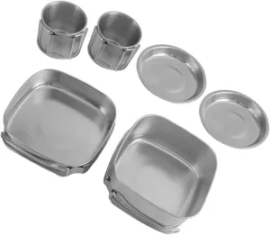 Happyyami Portable Outdoor Cookware Set 2-Piece Stainless Steel Pot Pan Folding Handles for Camping