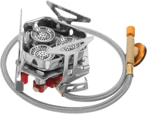 Happyyami Portable Triple- Camping Stove Stainless Steel Foldable Gas Burner for Outdoor Hiking Picnic Backpacking Efficient Versatile Camping Supply