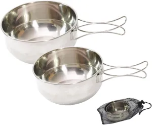 Happyyami Stainless Steel Bowl Set Camping Plate Handle Outdoor Barbecue Bowl for Hiking