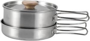 Happyyami Stainless Steel Stainless Steel Cooking Pot Folding Handle Camping Pot Multi-Function Frying Pan Frying