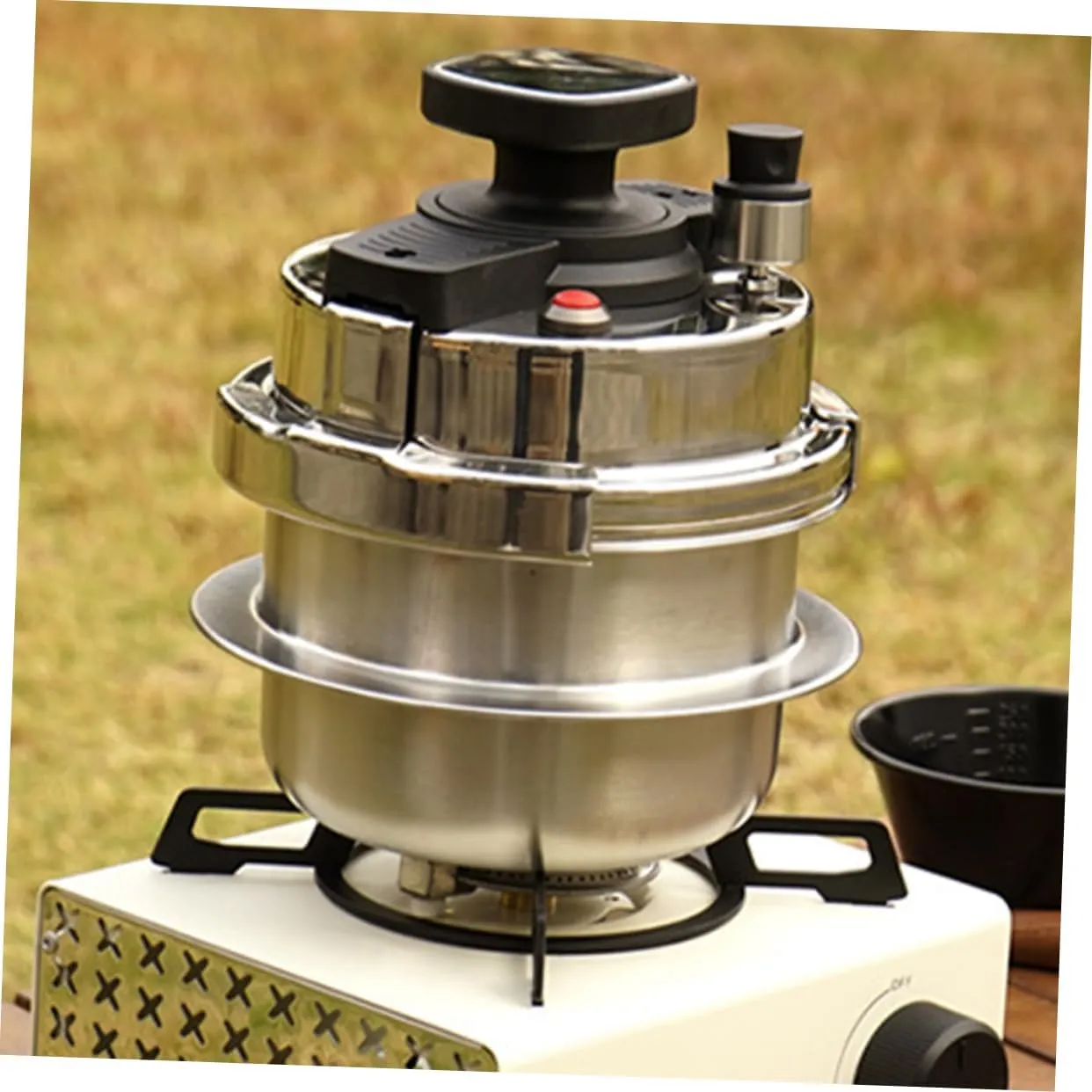 Happyyami Stainless Steel Stainless Steel Cooking Pot Folding Handle Camping Pot Multi-Function Frying Pan Frying