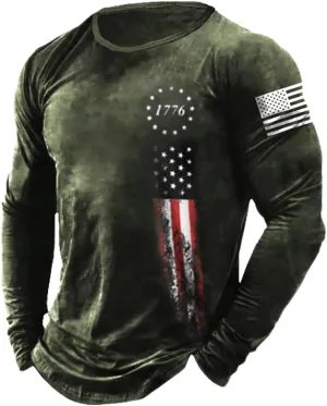HARGLESMAN Mens Graphic T Shirt Long Sleeve 1776 American Flag Shirts