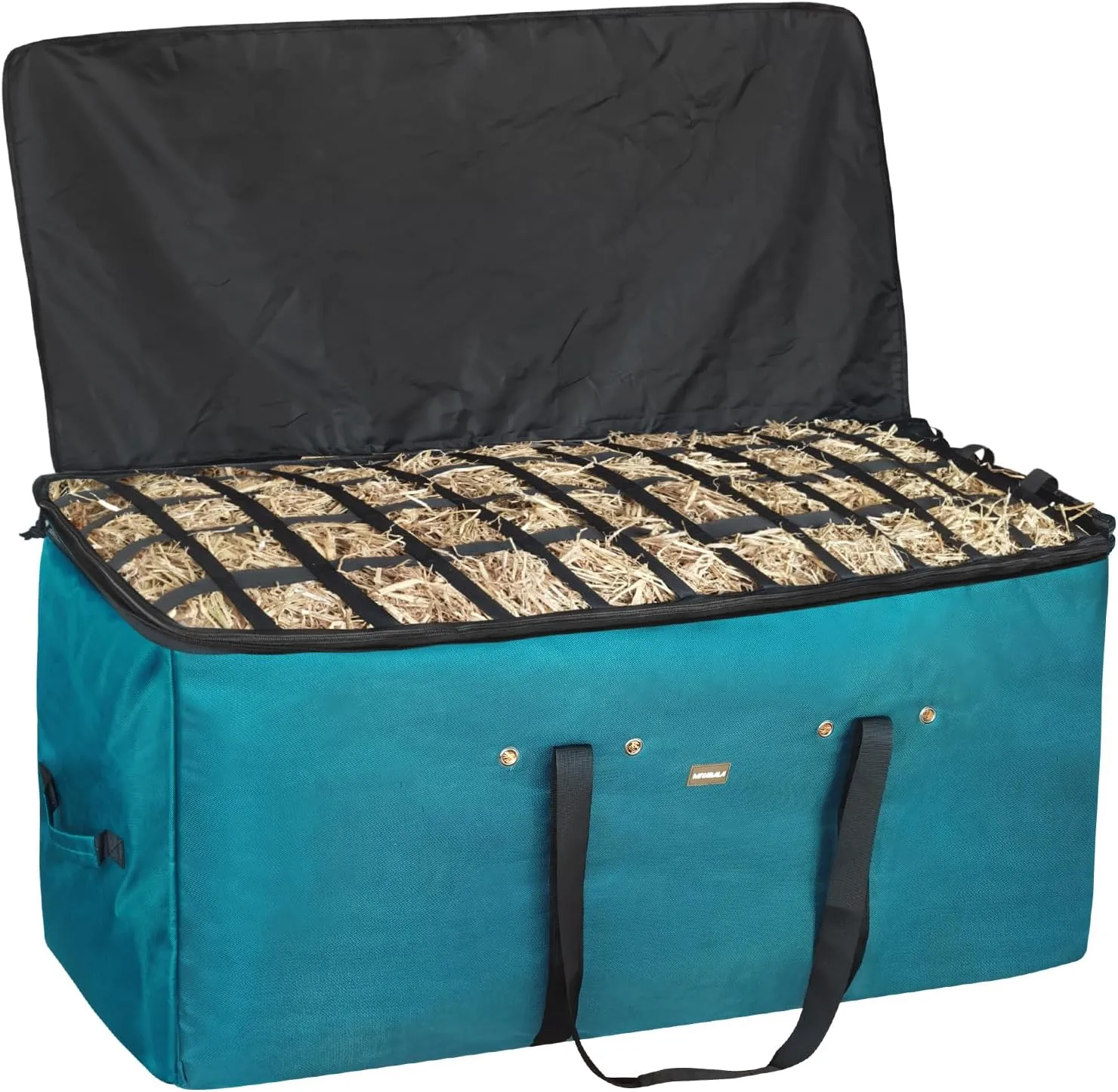 Hay Bale Bag, 44x18x22inch Extra Large Hay Bag with Top Slow Feed Design for Horses Goats Sheep Donkey,Premium Oxford Heavy Duty Hay Bale Storage Bag for Barn Stable (Darkcyan)
