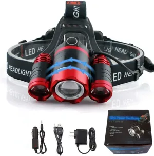 headlamp 60000 Lumen Led Headlight 3*t6 Zoom Led Headlamp Flashlight Torch Head Lights Lamp ac/car/USB Charger