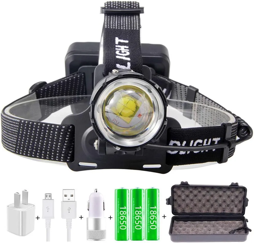headlamp 70000lumen Xhp-70.2 Led Headlamp Fishing Camping Headlamp Zoom Head Torch with USB in/Out Flashlight Outdoor