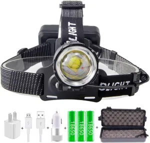 headlamp 70000lumen Xhp-70.2 Led Headlamp Fishing Camping Headlamp Zoom Head Torch with USB in/Out Flashlight Outdoor