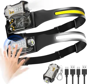 Headlamp Rechargeable 2PCS, 230° Wide Beam Detachable Headlamp Flashlight, LED Headlight Motion Sensor, 9 Mode for Outdoor Camping Fishing Running Hiking