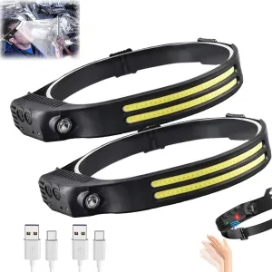 Headlamp Rechargeable, Lumenlight Led Headlamp, 230 Wide Beam Head Lamp Led with Motion Sensor, 2 Pack Headband Lights for Forehead, for Outdoors (2, Double White Light)