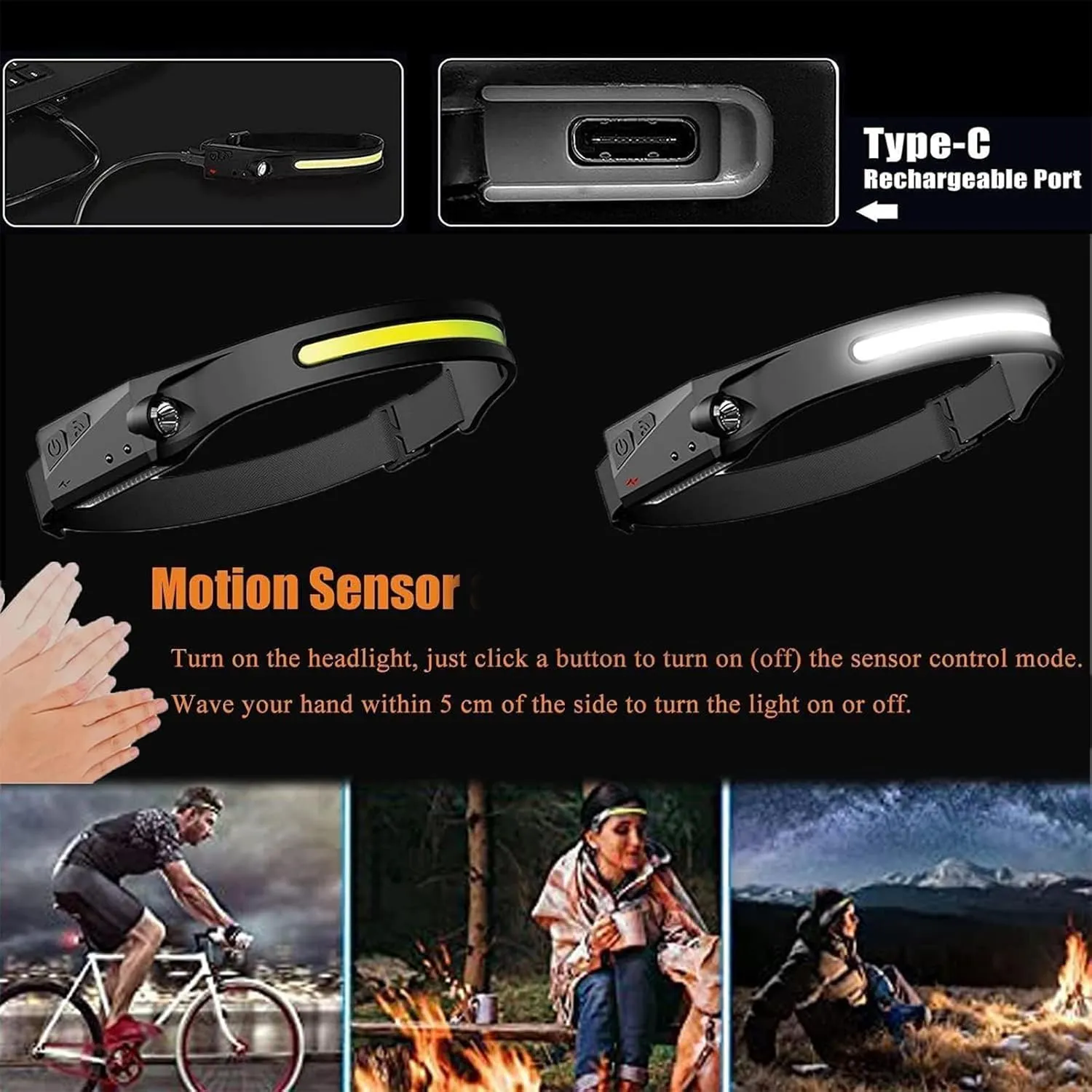 Headlamp Rechargeable, Lumenlight Led Headlamp, 230 Wide Beam Head Lamp Led with Motion Sensor, 2 Pack Headband Lights for Forehead, for Outdoors (2, Double White Light)