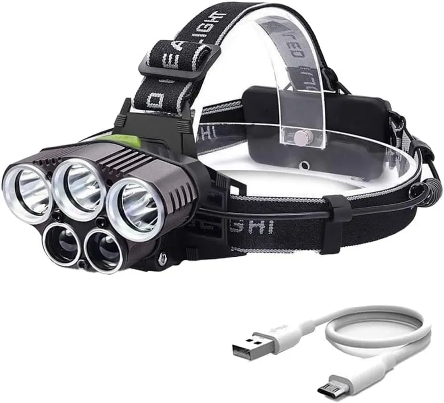 Headlamp Rechargeable,6 Mode 25000 High Lumen Bright 5 LED Headlamp with Red White Light,IPX5 Waterproof Headlights,Head Lamps for Hunting Camping Fishing Hiking Running