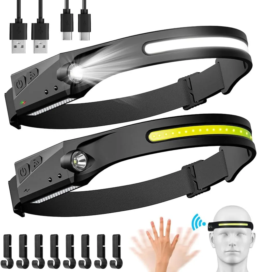 Headlamps Motion Sensor Waterproof, Beam Wide Rechargeable Led Packs Sensor Dual-Light 5 USB Rechargeable Hiking for Flashlights Adults & Dual-Light Running USB 230°Wide & 350 Lumens