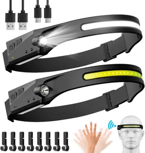 Headlamps Motion Sensor Waterproof, Beam Wide Rechargeable Led Packs Sensor Dual-Light 5 USB Rechargeable Hiking for Flashlights Adults & Dual-Light Running USB 230°Wide & 350 Lumens