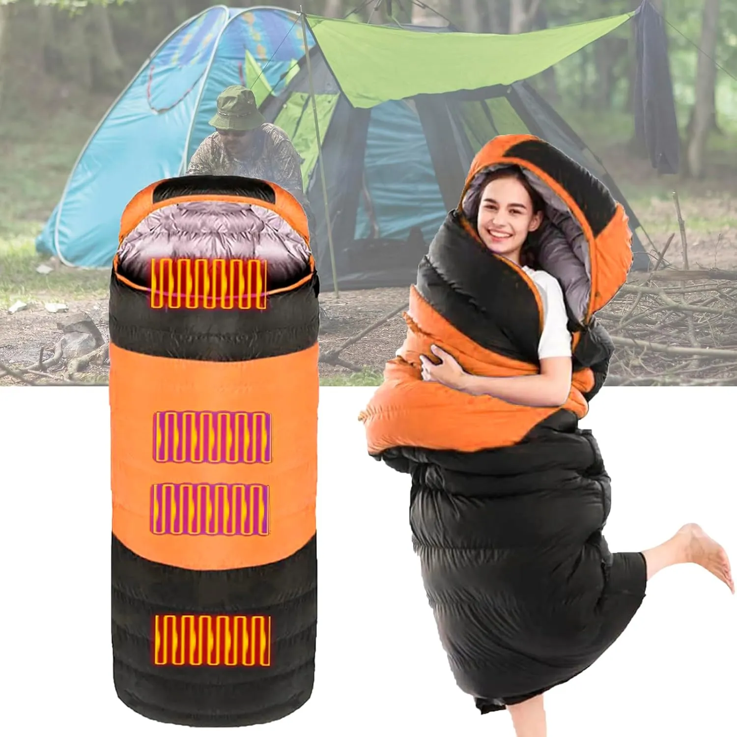 Heated Sleeping Bag for Adults, USB Power Sleeping Bag Liner Heated Blanket with 3 Adjustable Temperature, 3-4 Season Tent Heater for Camping for Backpacking Camping