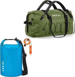HEETA Waterproof Dry Bag for Women Men Upgraded Version (Blue 5L) Bundled with Waterproof Duffel Bag Motorcycle Dry Bag (Green 60L)