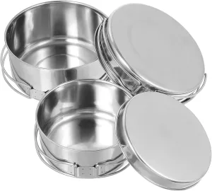 HEMOTON 4Pcs Camping Pot Pan Set Stackable Stainless Steel Non Stick Cookware for Outdoor Cooking Hiking and Picnics Durable Easy to Clean Multifunctional Cookware Set